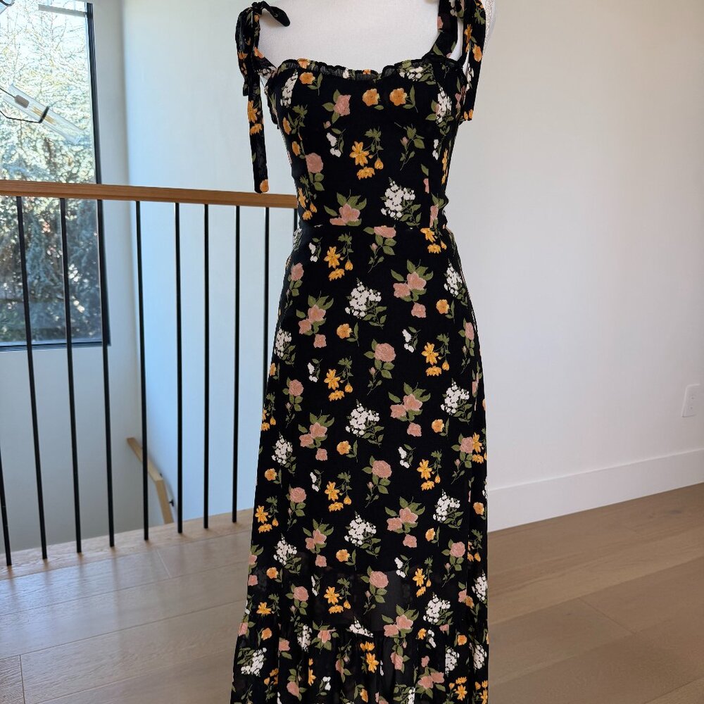Reformation black floral Nikita dress midi